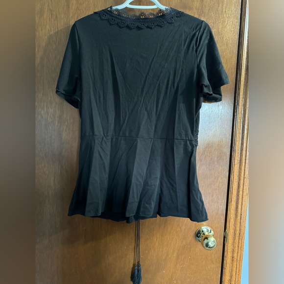 SHEIN Clasi Plus Contrast Lace Fringe Detail Black Top Size 0XL - Picture 3 of 4